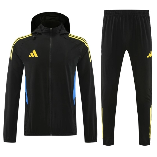 26/27 Adidas Black With Yellow logo Full Zipper Hooded Jacket Tracksuit + Long Pants