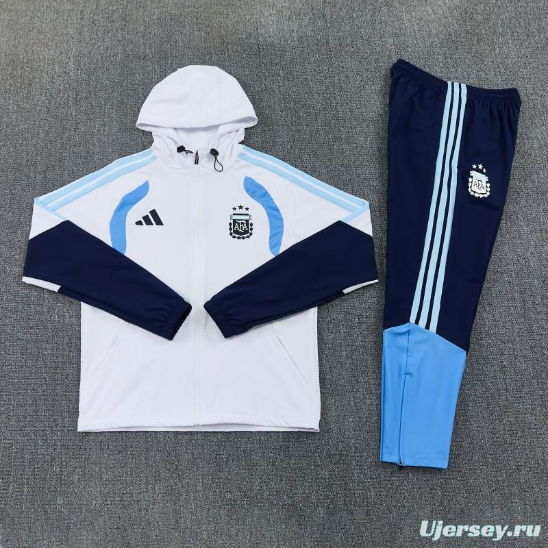 26/27 Argentina  White Full Zipper Hooded Jacket Tracksuit + Long Pants