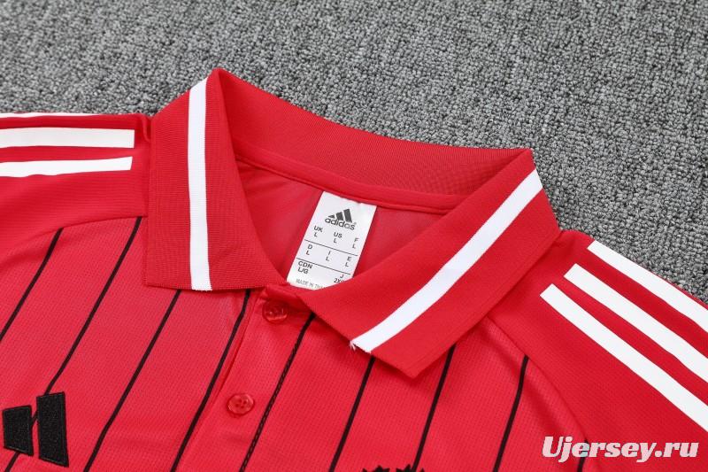 26/27 Manchester United  Red Stripes  Polo Training Shirt + Long Pants Tracksuit