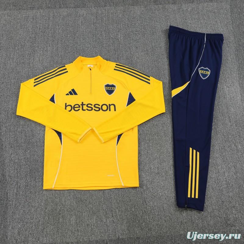 26/27 Boca Juniors Yellow & Navy Blue  Half Zipper Jacket Tracksuit + Navy Blue Long Pants