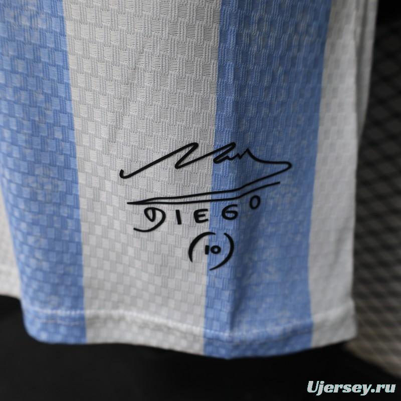 Player Version 2027 Argentina Home White & Light Blue Stripe Maradona Tribute Jersey