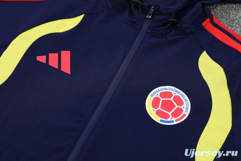 26/27 Colombia  Navy Blue Full Zipper Hooded Jacket Tracksuit + Long Pants