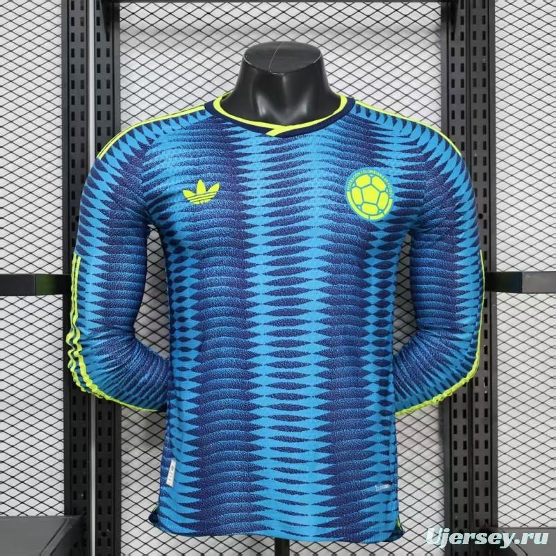 Player Version 2027 Colombia Away Blue with Wave Jacquard Pattern Long Sleeve Jersey