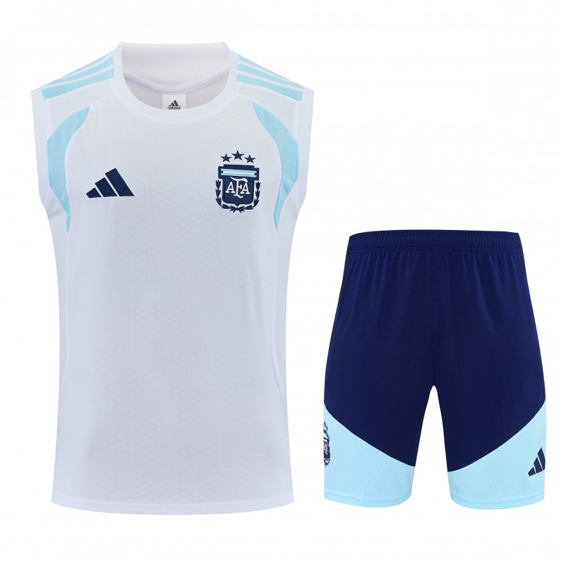 26/27 Argentina White Sleeveless Training Vest +Soccer Shorts