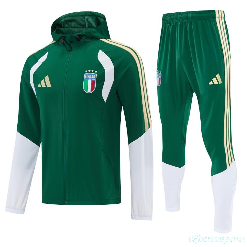 26/27 Italy Green Full Zipper Hooded Jacket Tracksuit + Long Pants