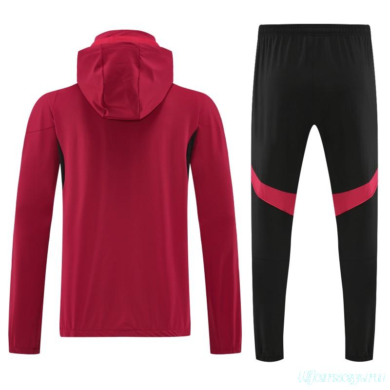 26/27 Adidas Red Full Zipper Hooded Jacket Tracksuit +Black Long Pants