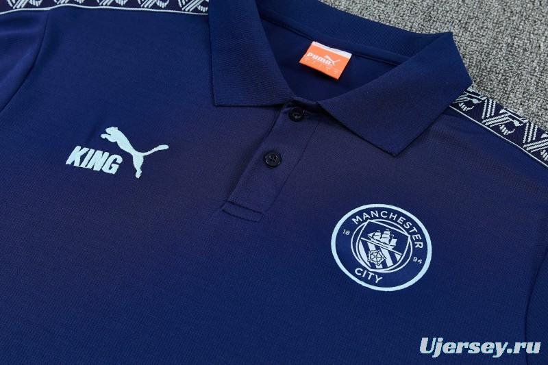 26/27 Manchester City Navy Blue Polo Training Shirt + Long Pants Tracksuit