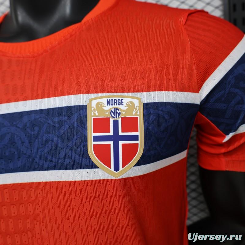 Player Version 2026 Norway Red & Blue with Flag Cross Pattern Home Jersey