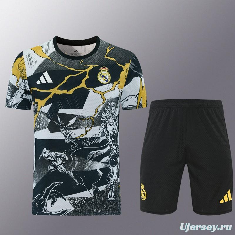 26/27  Real Madrid Black x Marvel  Short Sleeve+Soccer Shorts