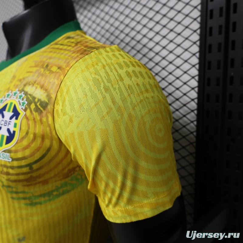 Player Version 2026 Brazil Yellow with Green Ink Splash Special Edition Home Jersey