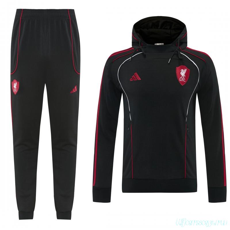 26/27 Liverpool  Black Full Zipper Hooded Jacket Tracksuit + Long Pants