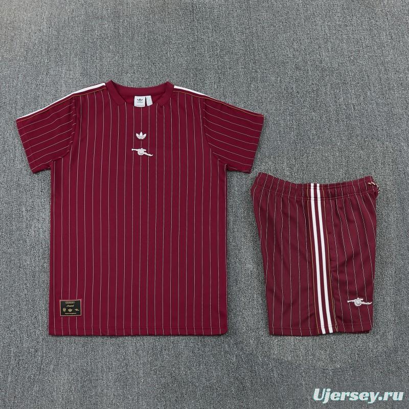 26/27  Arsenal  Maroon Pinstripe Short Sleeve+Soccer Shorts