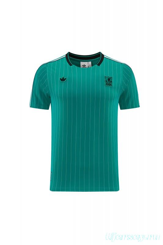 26/27 Liverpool   Green Pinstripe  Short Sleeve+Soccer Shorts