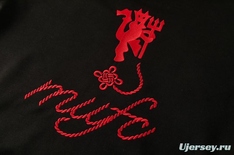 26/27 Manchester United Black Pullover Hooded Tracksuit + Long Pants