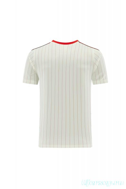 26/27 Benfica × Adidas Originals Off-White Pinstripe Short Sleeve+Soccer Shorts