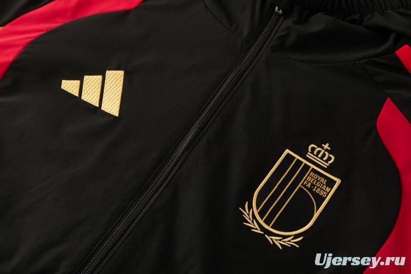 26/27 Belgium  Black Full Zipper Hooded Jacket Tracksuit + Long Pants