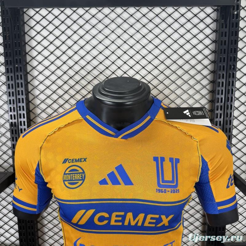 Player Version 25/26 Tigres UANL Gold with Blue Chest Band, 65th Anniversary Badge & Sportiumbet Jersey