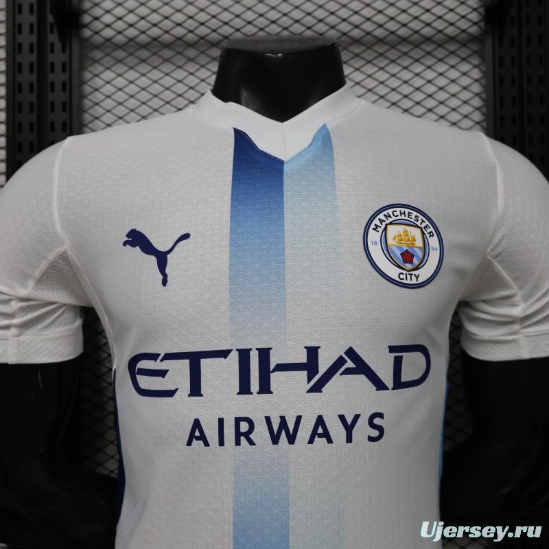 Player Version 26/27 Manchester City White with Blue Stripe Away Jersey