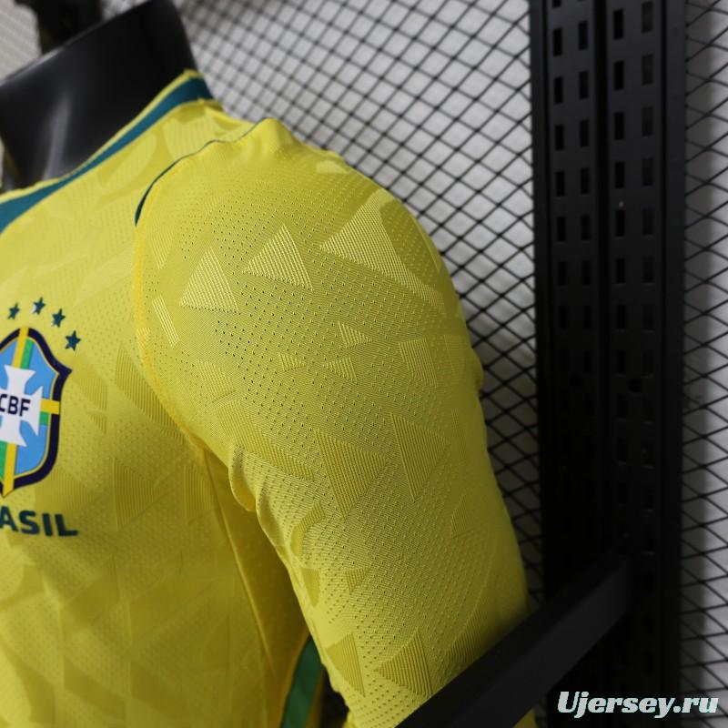 Player Version 2026 Brazil  Yellow with Geometric Pattern Home Long Sleeve Jersey