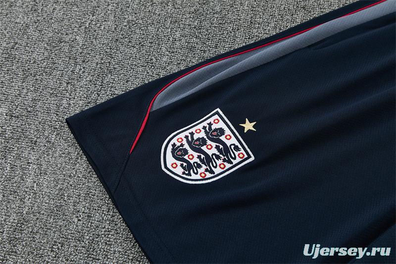 2026 England Grey Short Sleeve+ Navy Blue Soccer Shorts