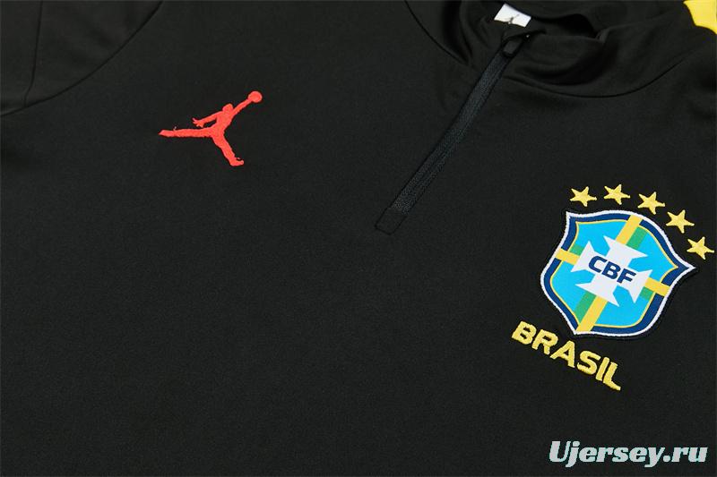 2026 Brazil Black & Yellow Half Zipper Jacket Tracksuit + Long Pants