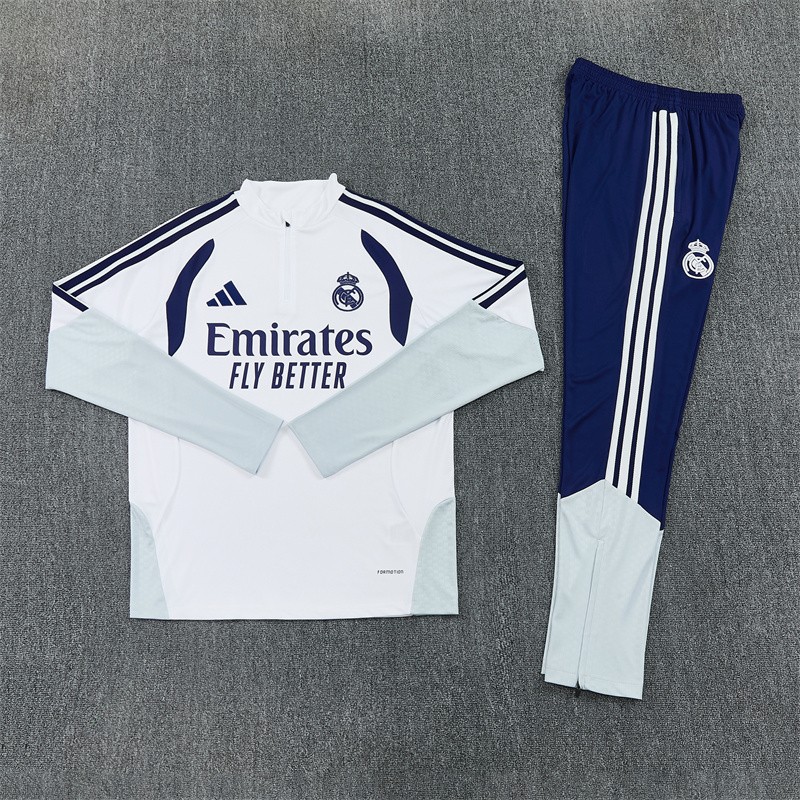 26/27 Kids Real Madrid Home White Half Zipper Jacket Tracksuit + Long Pants