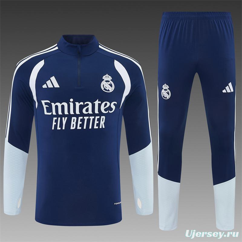 26/27 Real Madrid Away Navy Blue Half Zipper Jacket Tracksuit + Long Pants