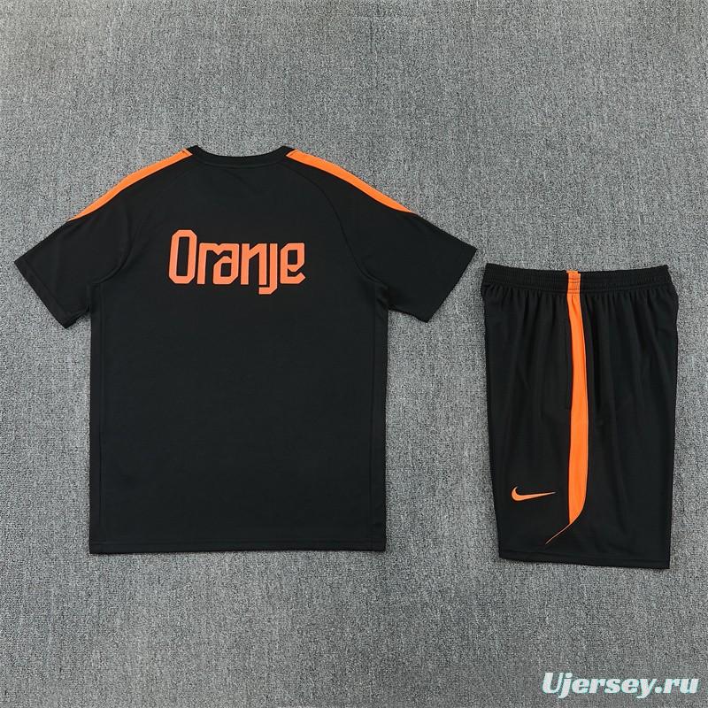 2026 Netherlands Black & Orange  Short Sleeve+Soccer Shorts