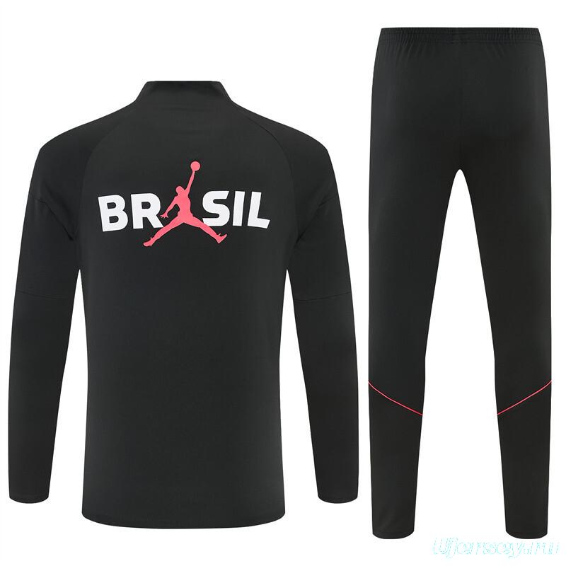 26/27 Brazil Black & Red Half Zipper Jacket Tracksuit + Long Pants
