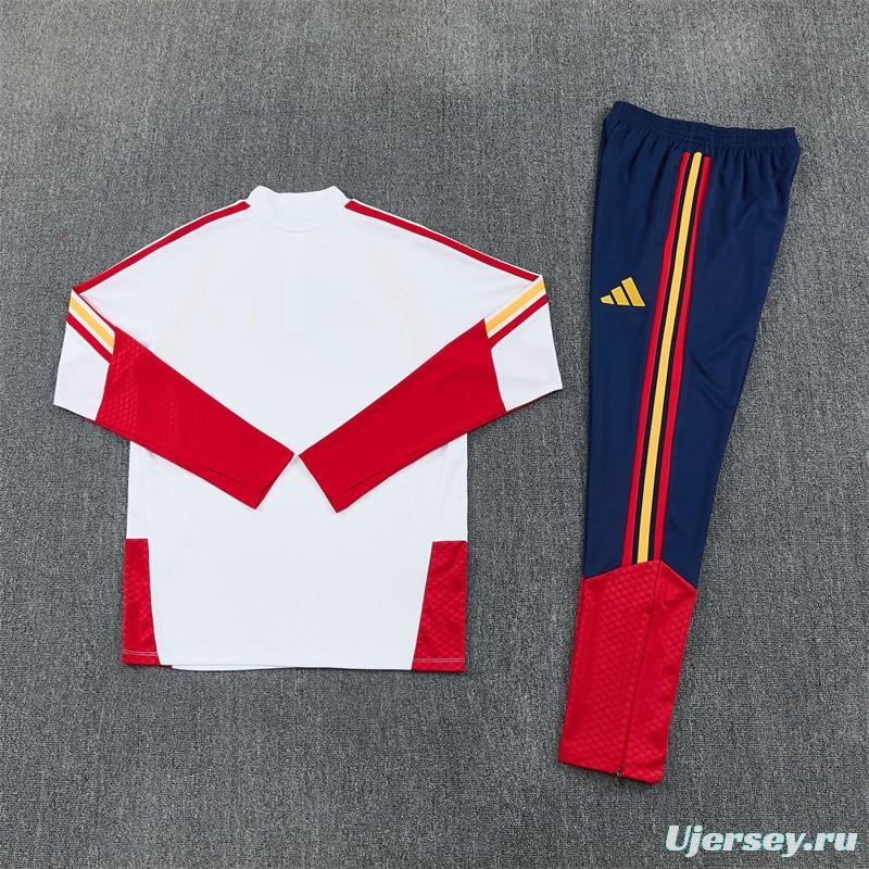 26/27 Spain Away White Half Zipper Jacket Tracksuit + Long Pants