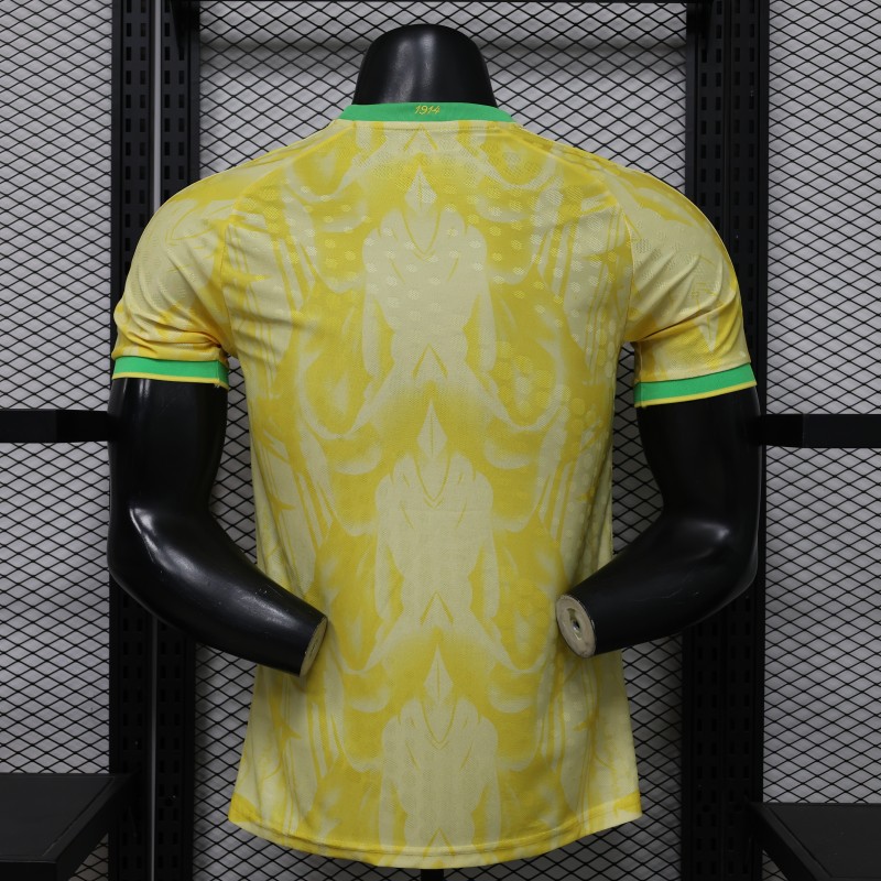Player Version 2026 Brazil  Yellow with Abstract Feather Pattern Home Jersey