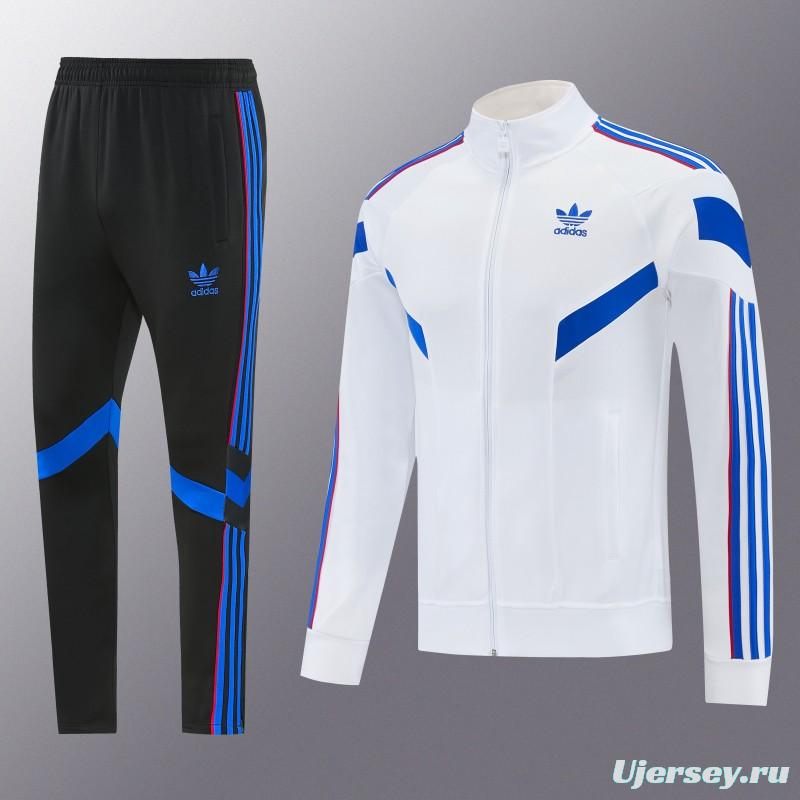 2026/27 Adidas Originals  White Full Zipper Jacket Tracksuit + Navy Blue Long Pants