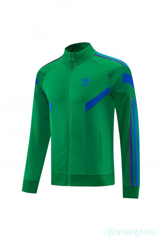 26/27 Adidas Originals Green  Full Zipper Jacket Tracksuit + Royal Blue  Long Pants