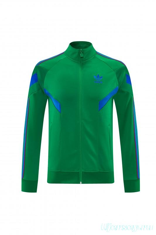 26/27 Adidas Originals Green  Full Zipper Jacket Tracksuit + Royal Blue  Long Pants