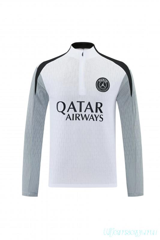 2026/27 Paris Saint-Germain White  Half Zipper Jacket Tracksuit + Light Grey Long Pants