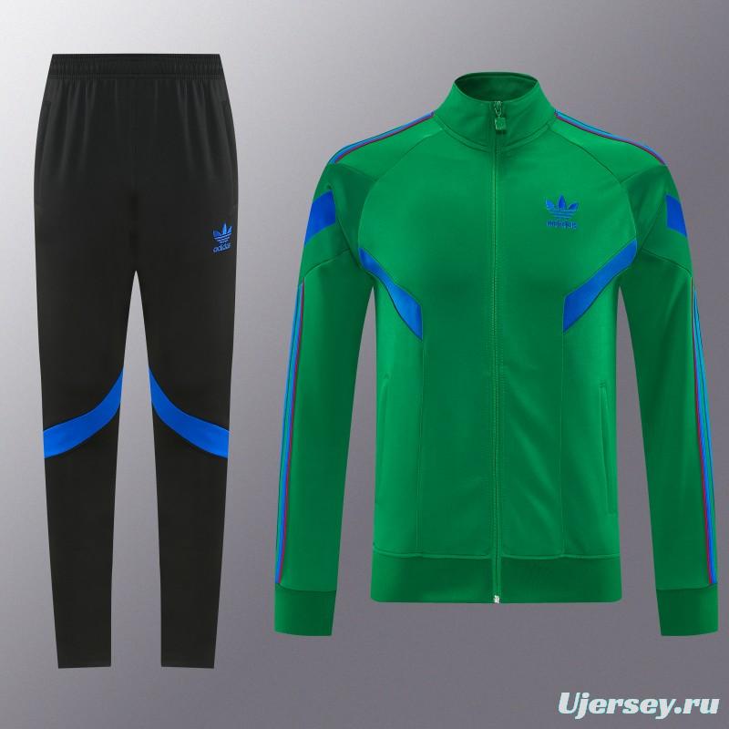 26/27 Adidas Originals Green  Full Zipper Jacket Tracksuit + Royal Blue  Long Pants