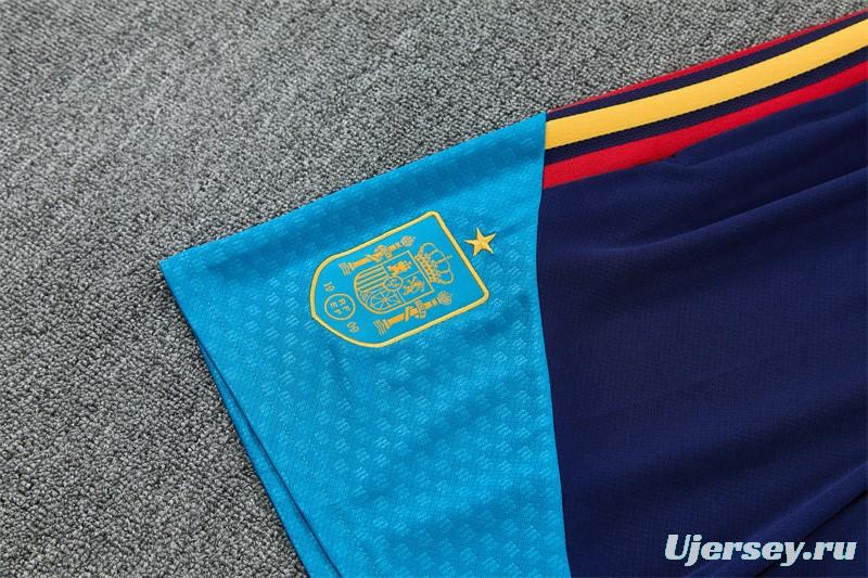 2026 Spain Navy Blue Multi-Color Diagonal Stripe Short Sleeve+Soccer Shorts