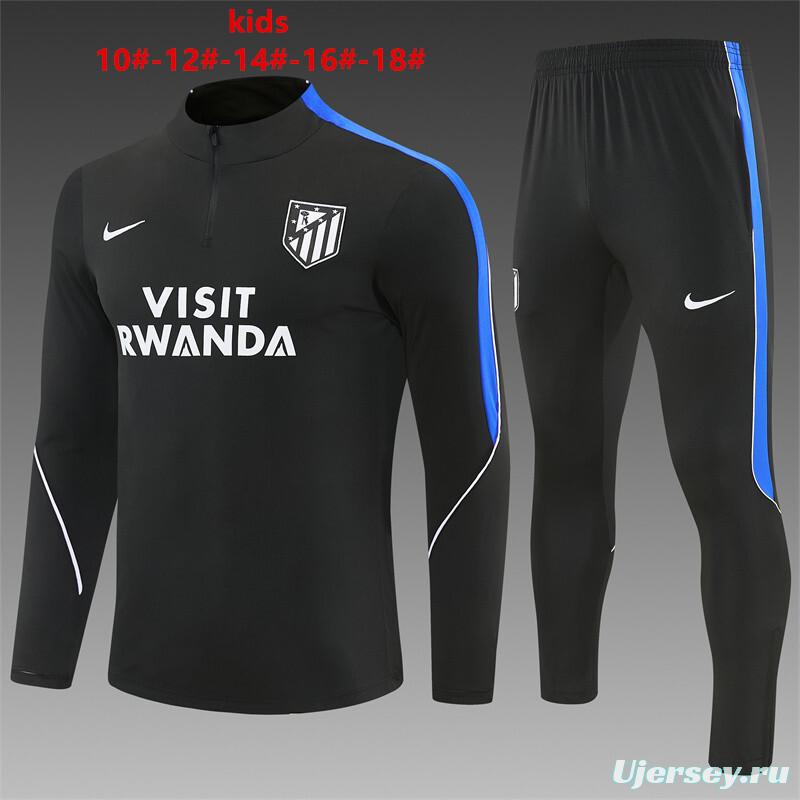 2026 Kids Atletico Madrid Black Half Zipper Jacket Tracksuit + Long Pants