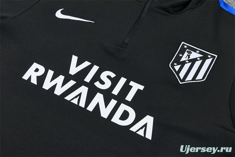 2026 Atletico Madrid Black Half Zipper Jacket Tracksuit + Long Pants