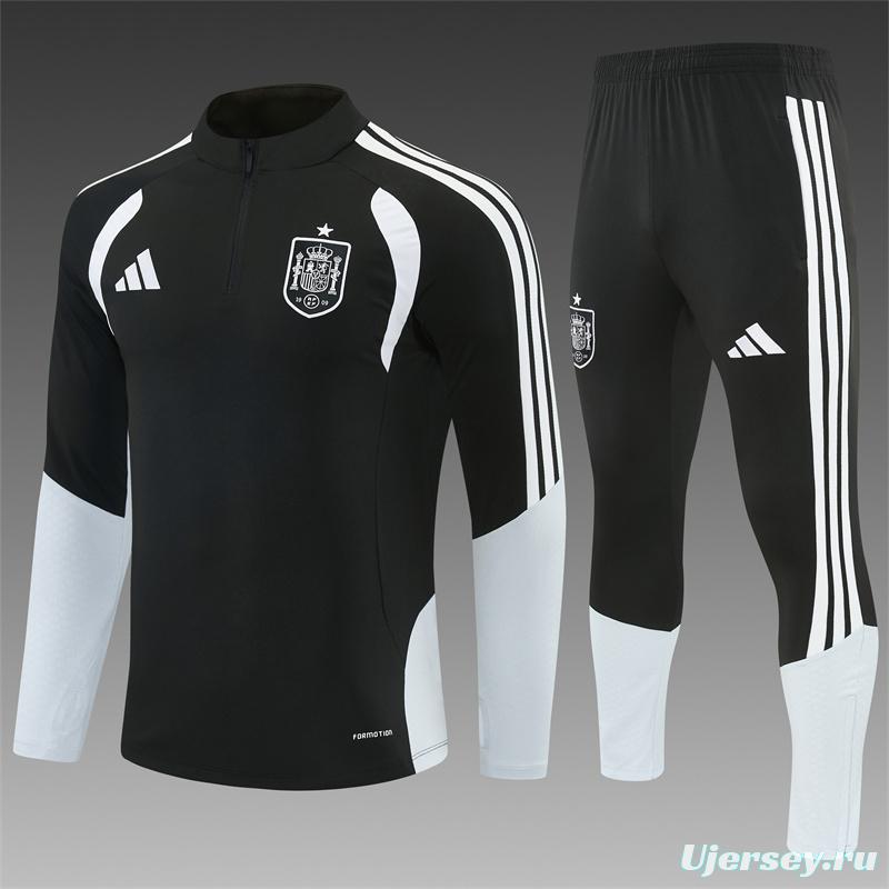 2026 Spain Black & White Half Zipper Jacket Tracksuit + Long Pants