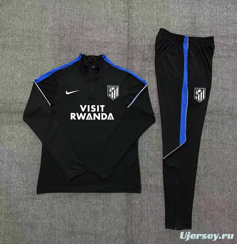 2026 Kids Atletico Madrid Black Half Zipper Jacket Tracksuit + Long Pants