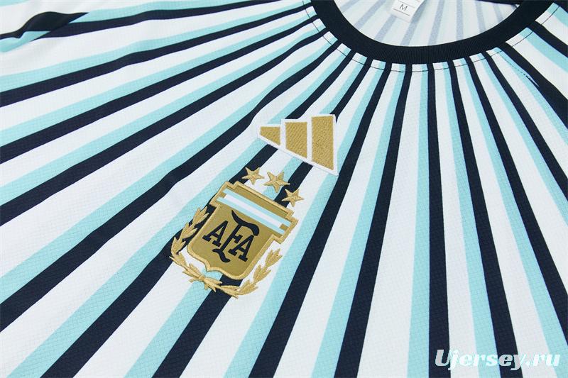 2026 Argentina White & Light Blue Radial Stripe Short Sleeve+Soccer Shorts