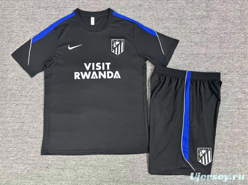 2026 Kids  Atletico Madrid Black Short Sleeve+Soccer Shorts
