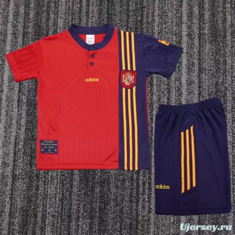 Retro 1996 Kids Spain Red & Navy Diagonal Split Home Jersey