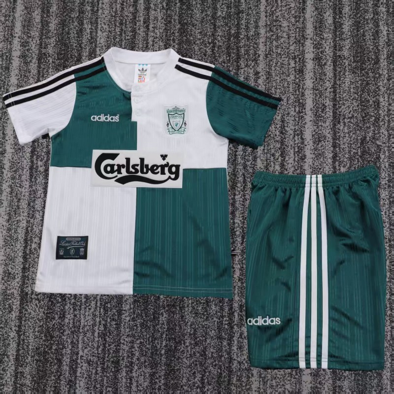 Retro 1995/96 Kids Liverpool White & Green Away Jersey