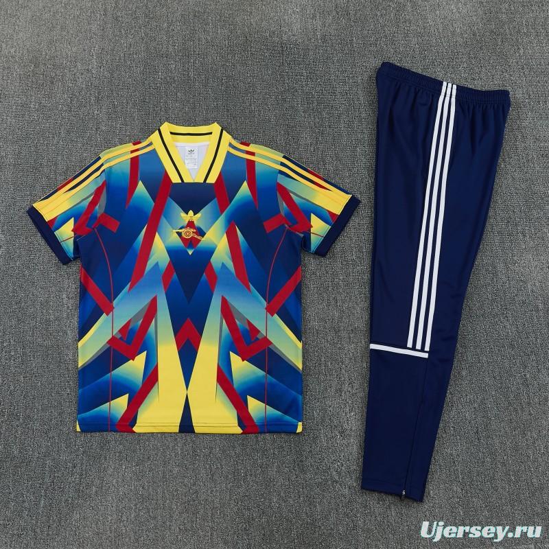 26/27 Arsenal Yellow Blue Red Geometric Multicolor Short Sleeve Tracksuit + Long Pants