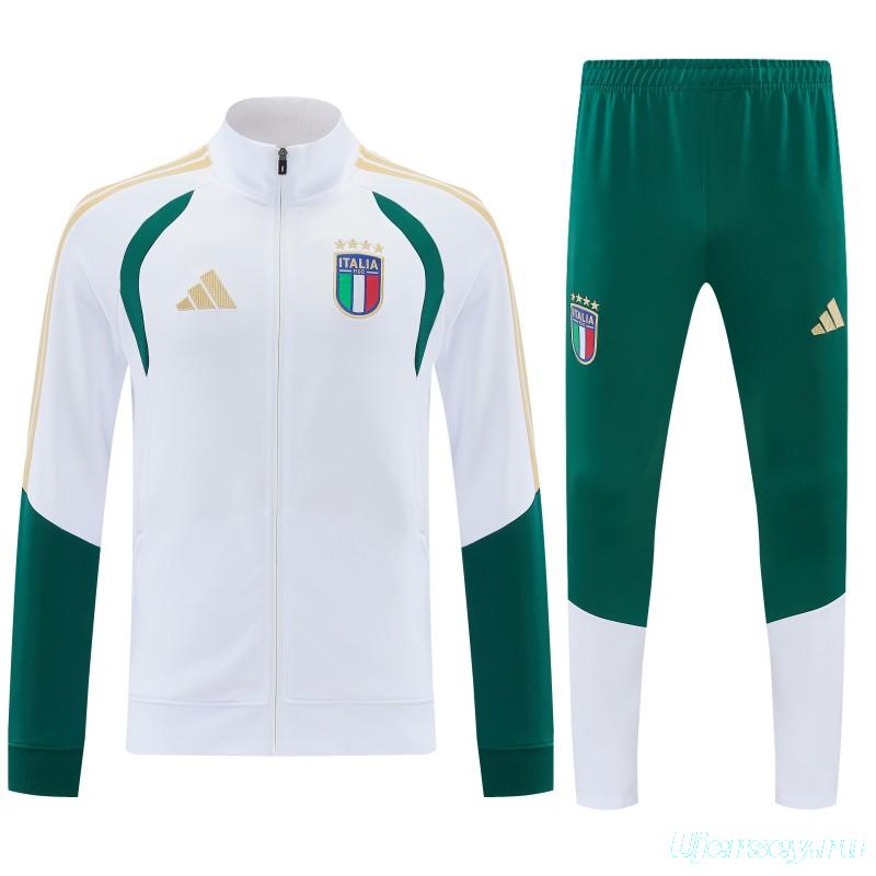 26/27 Italy White & Green Full Zipper Jacket Tracksuit + Long Pants