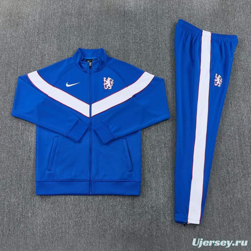 26/27 Chelsea  Blue&White Full Zipper Jacket Tracksuit + Long Pants