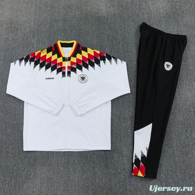 2026 Germany  White  Full Zipper Jacket Tracksuit + Black Long Pants