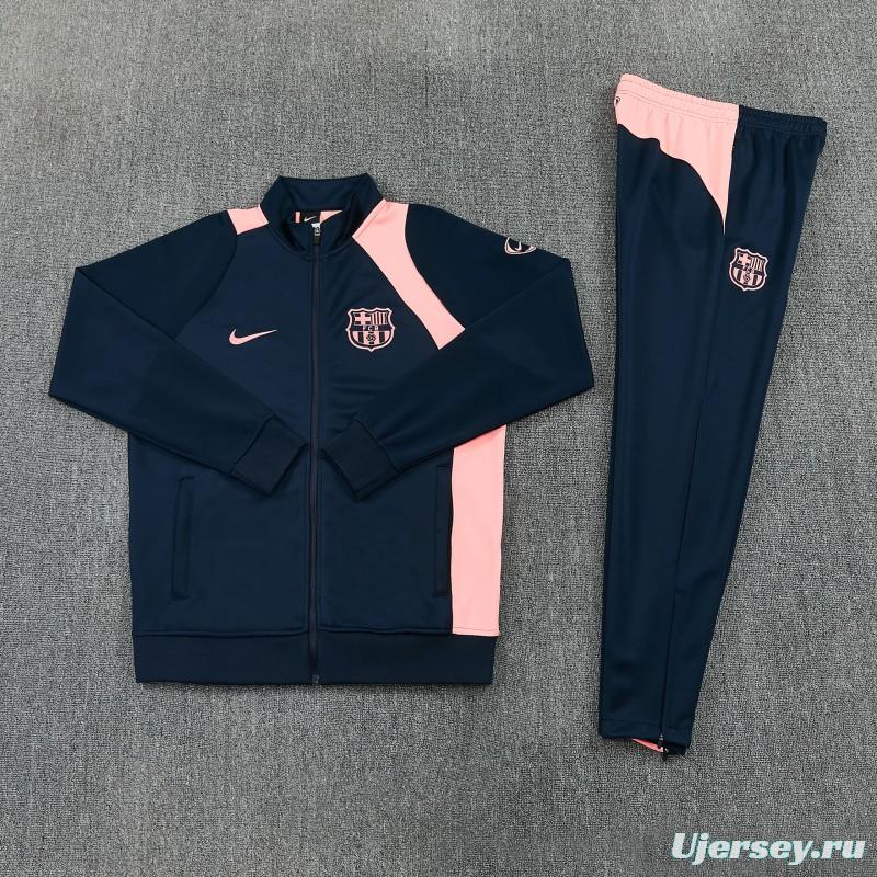 26/27 Barcelona Navy Blue & Pink  Full Zipper Jacket Tracksuit + Long Pants